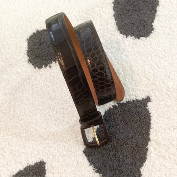 Vintage Womens Small Made in Italy Brown Leather Embossed Crocodile Croc Belt main image 8